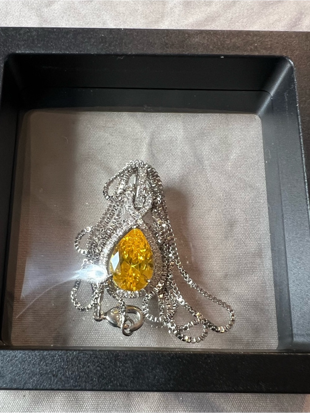 Source Unknown Yellow Teardrop Crystal Pendant Necklace - Silver Chain